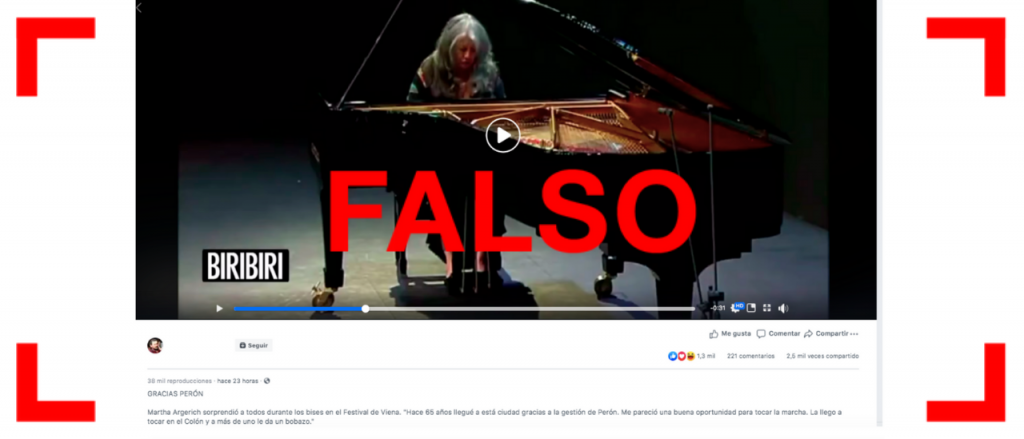 No, no es real este video de Martha Argerich tocando la marcha peronista