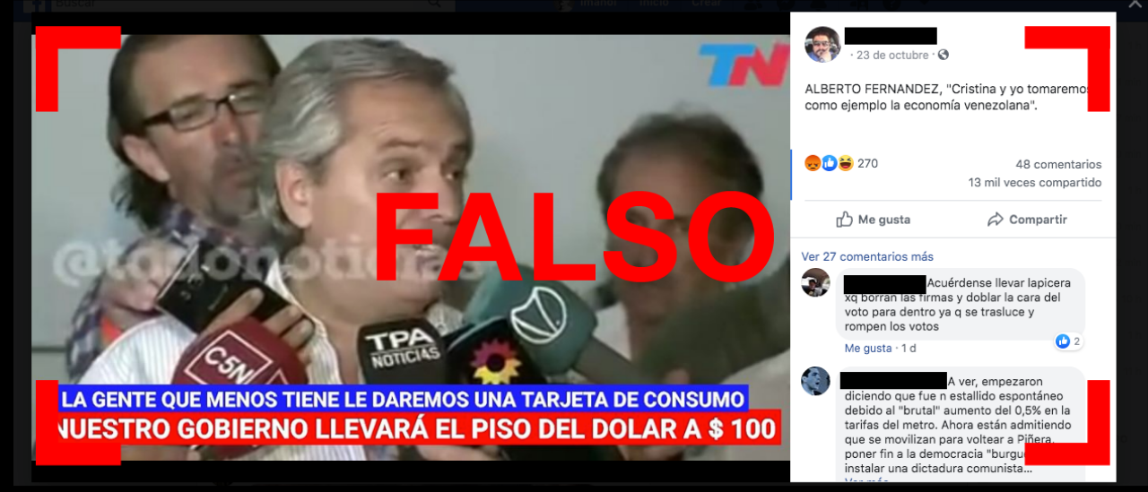 Es falso que Alberto Fernández haya dicho: “Nuestro gobierno llevará el dólar a un piso de 100”