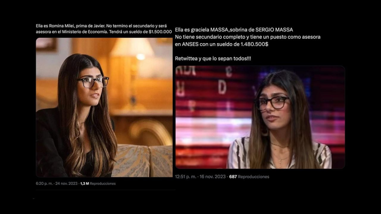 No, esta mujer no es la prima de Javier Milei ni la sobrina de Sergio Massa: es la actriz porno Mia Khalifa